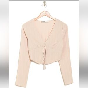 ELODIE Corset Long Sleeve Lace-Up Crop Top Cream Shirt Boho Festival Size Medium